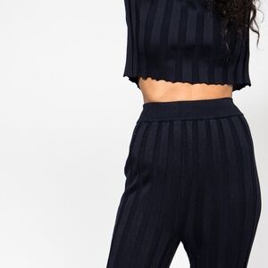 Suzanne Rae Navy Cropped Cotton Sweater